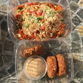 Gluten-free pasta and falafel from Open Source Organics